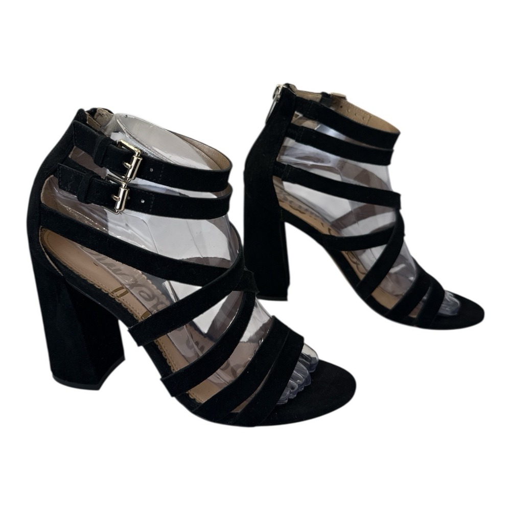 Sam Edelman Women's Black‎ Suede Yema Strappy Sandal Block Heels Size 7.5 - Picture 4 of 9